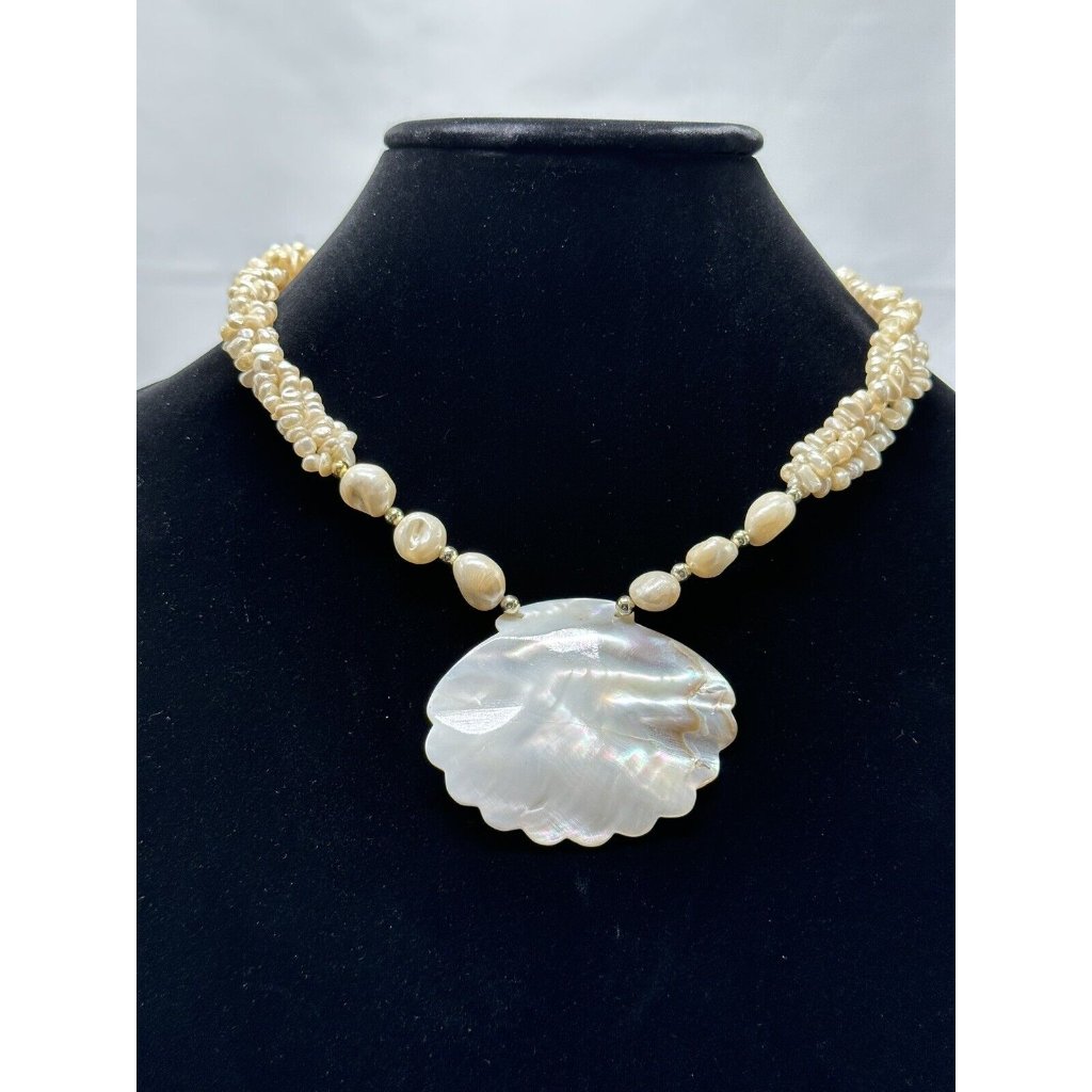 Fresh Water Pearls 3 Tiered Twisted With Mother Of Pearl Shell